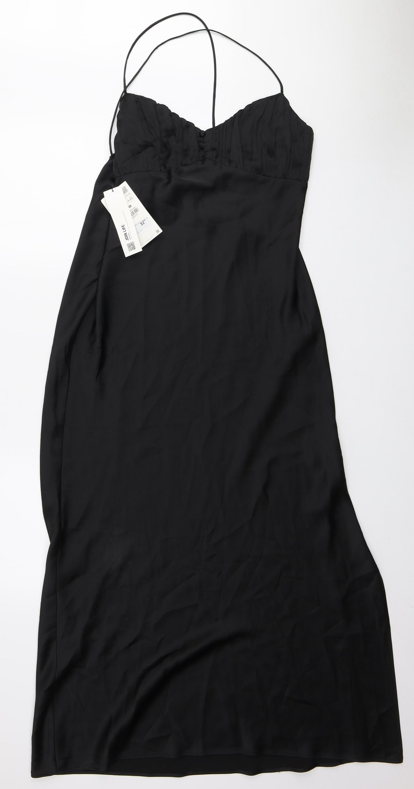 Zara Womens Black Polyester Slip Dress Size XL V-Neck Zip