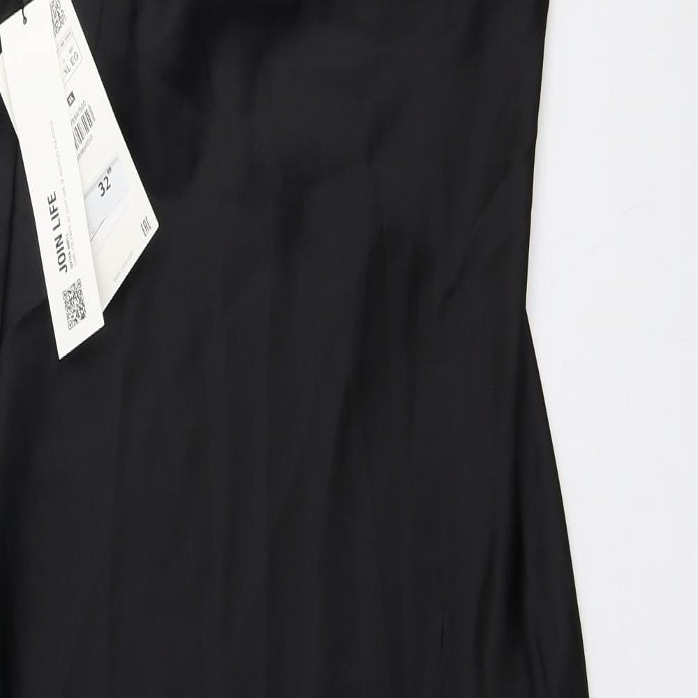 Zara Womens Black Polyester Slip Dress Size XL V-Neck Zip