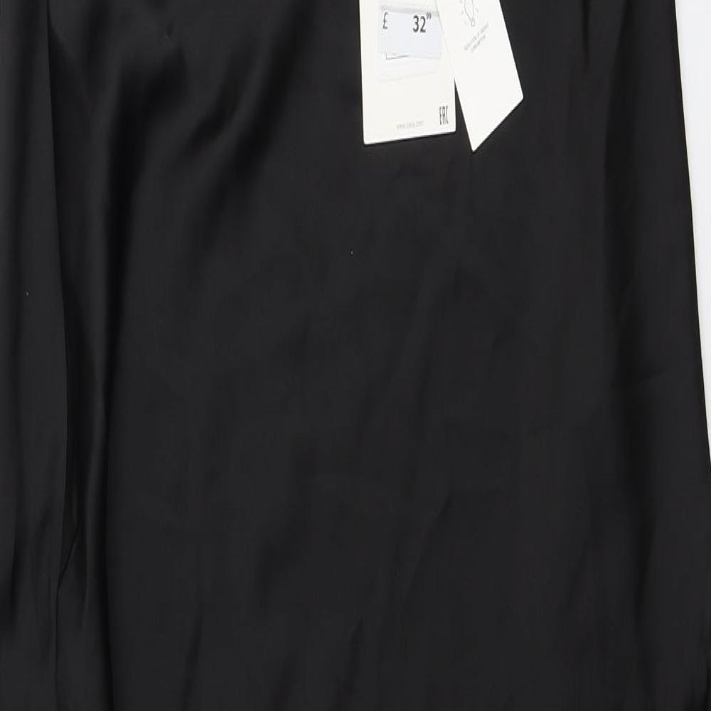 Zara Womens Black Polyester Slip Dress Size XL V-Neck Zip