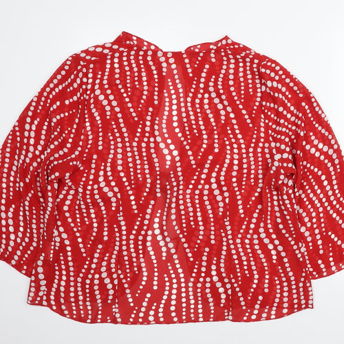 Riddell Womens Red Geometric Polyester Basic Blouse Size 18 V-Neck