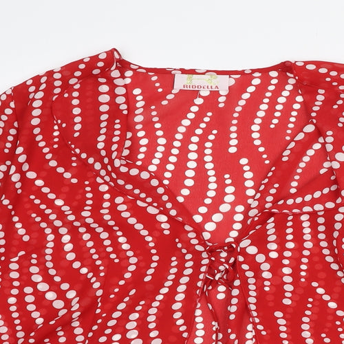 Riddell Womens Red Geometric Polyester Basic Blouse Size 18 V-Neck
