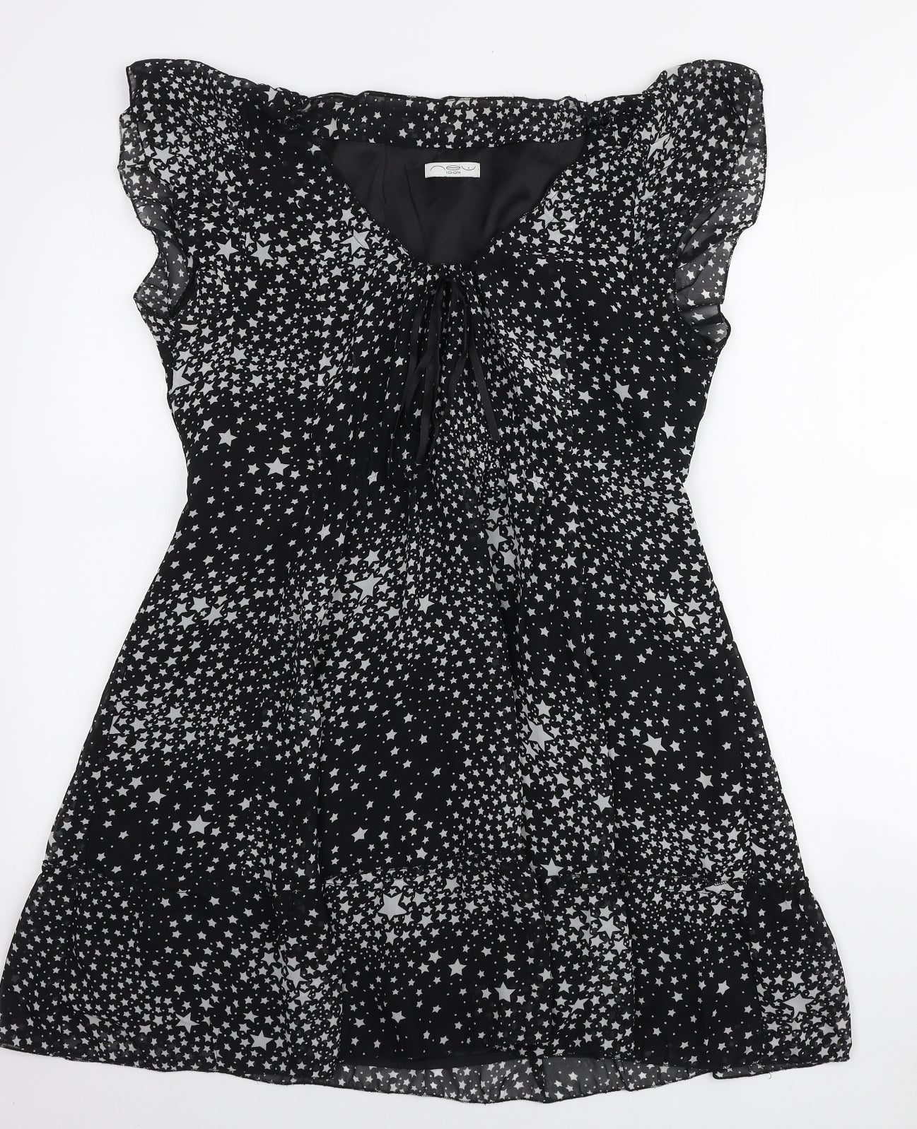 New Look Womens Black Geometric Polyester A-Line Size 16 V-Neck Pullover