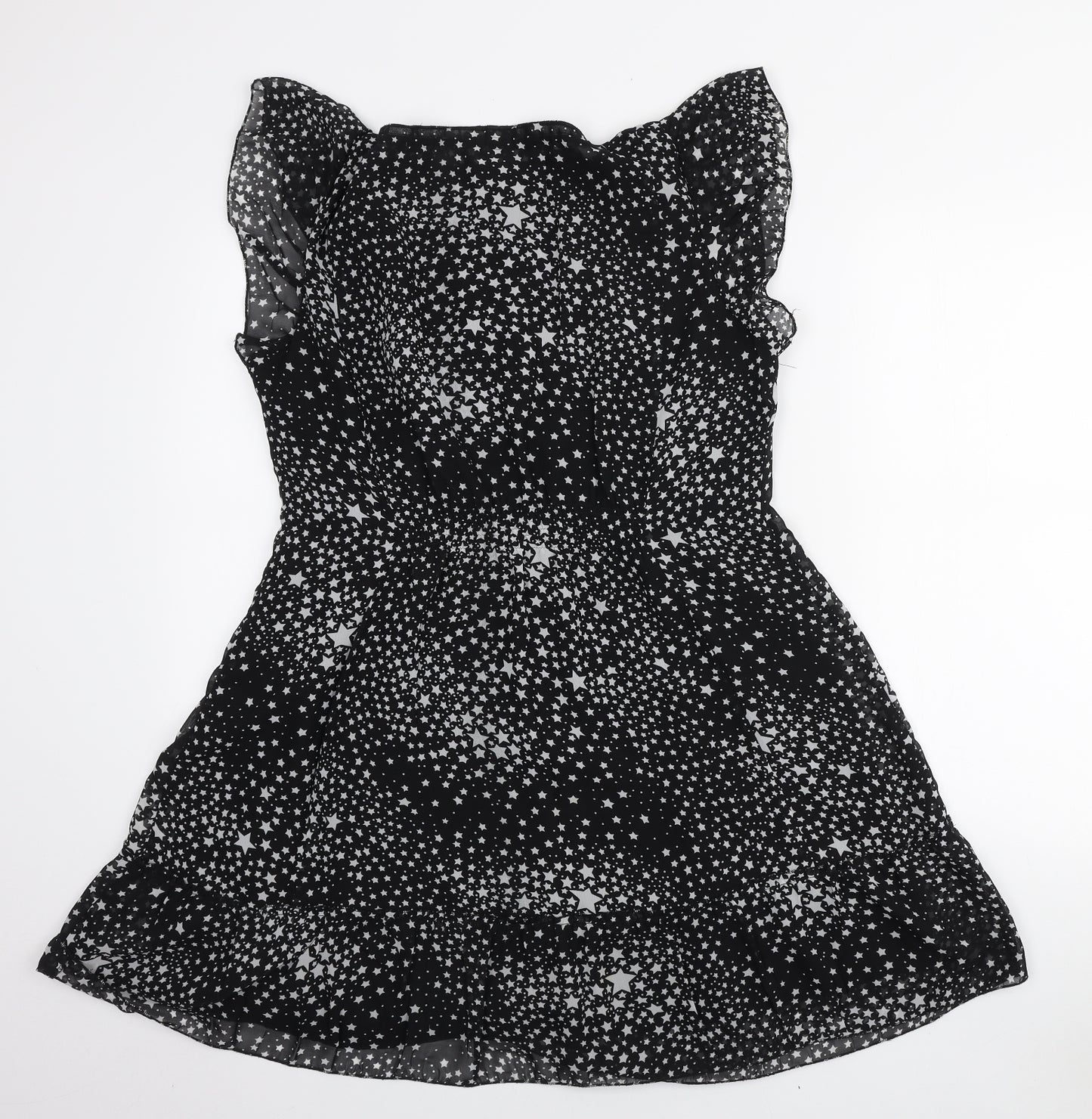 New Look Womens Black Geometric Polyester A-Line Size 16 V-Neck Pullover