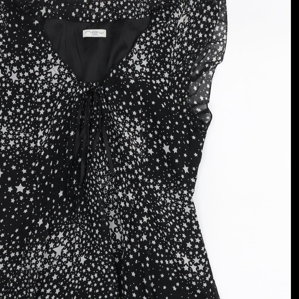New Look Womens Black Geometric Polyester A-Line Size 16 V-Neck Pullover