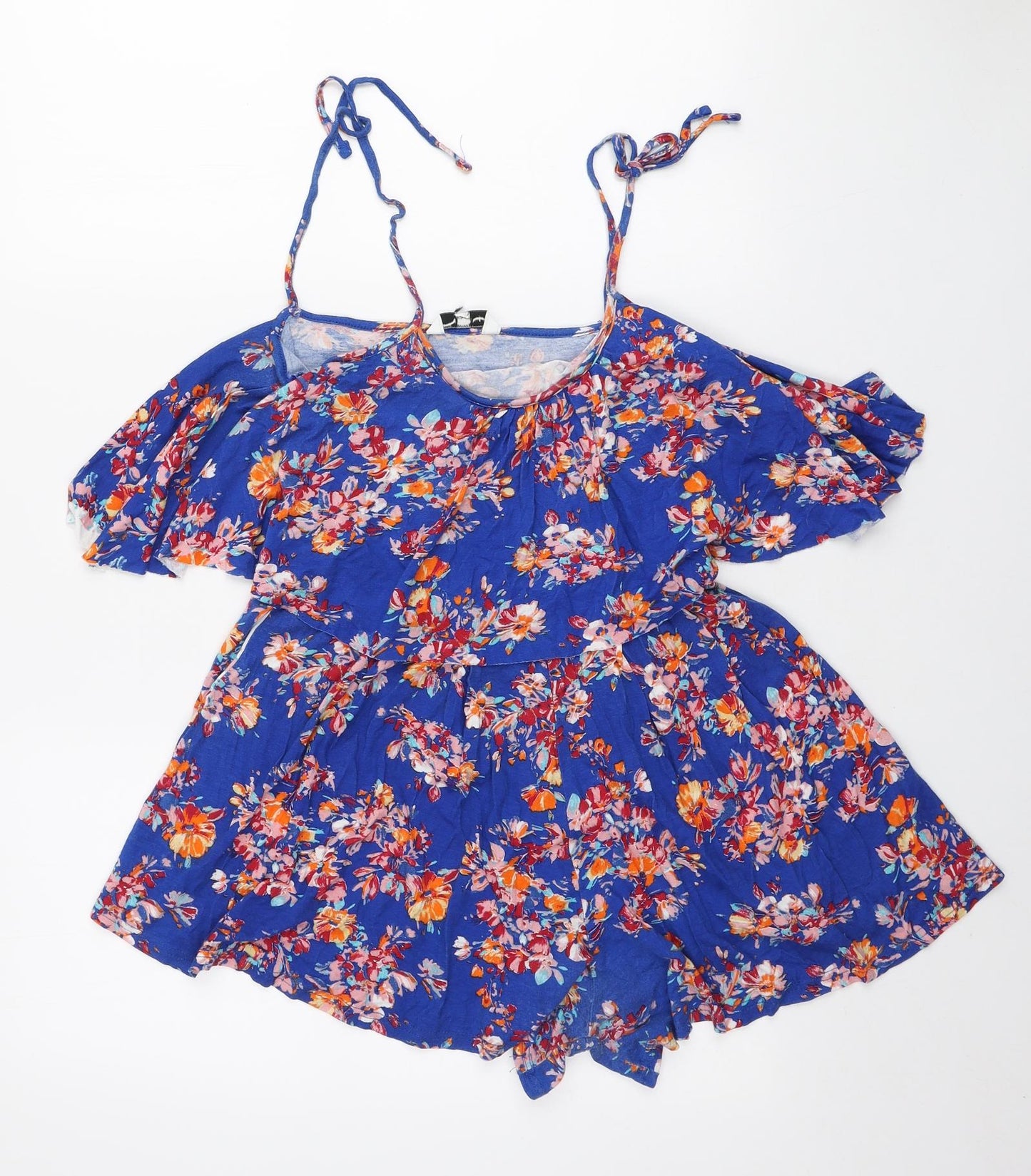 New Look Womens Blue Floral Viscose Playsuit One-Piece Size 10 L3 in Pullover - Cold shoulder