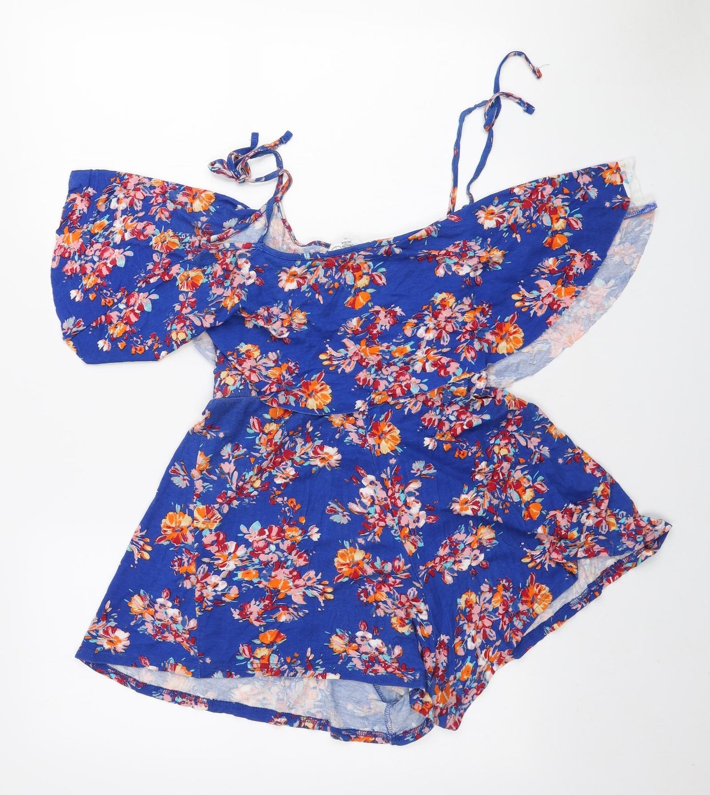 New Look Womens Blue Floral Viscose Playsuit One-Piece Size 10 L3 in Pullover - Cold shoulder