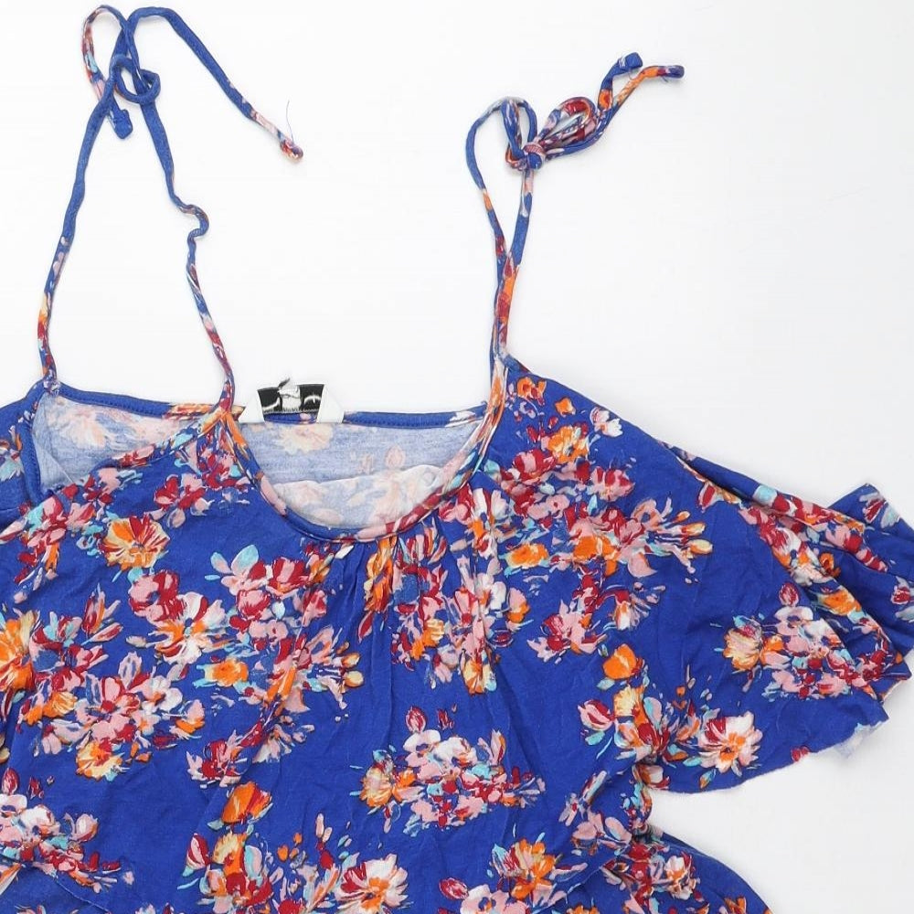 New Look Womens Blue Floral Viscose Playsuit One-Piece Size 10 L3 in Pullover - Cold shoulder