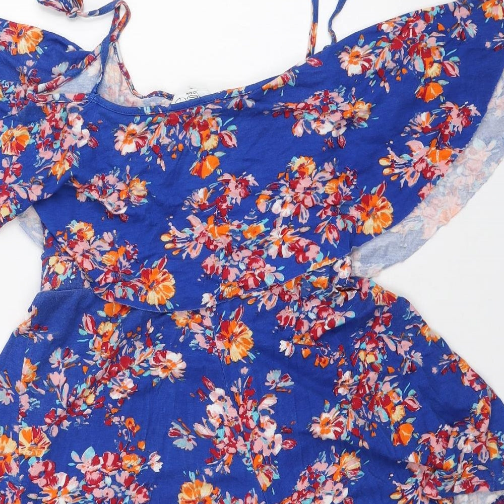 New Look Womens Blue Floral Viscose Playsuit One-Piece Size 10 L3 in Pullover - Cold shoulder