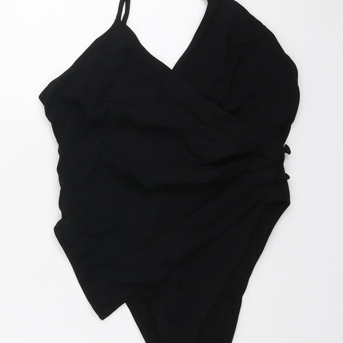 Zara Womens Black Polyester Bodysuit One-Piece Size S Button