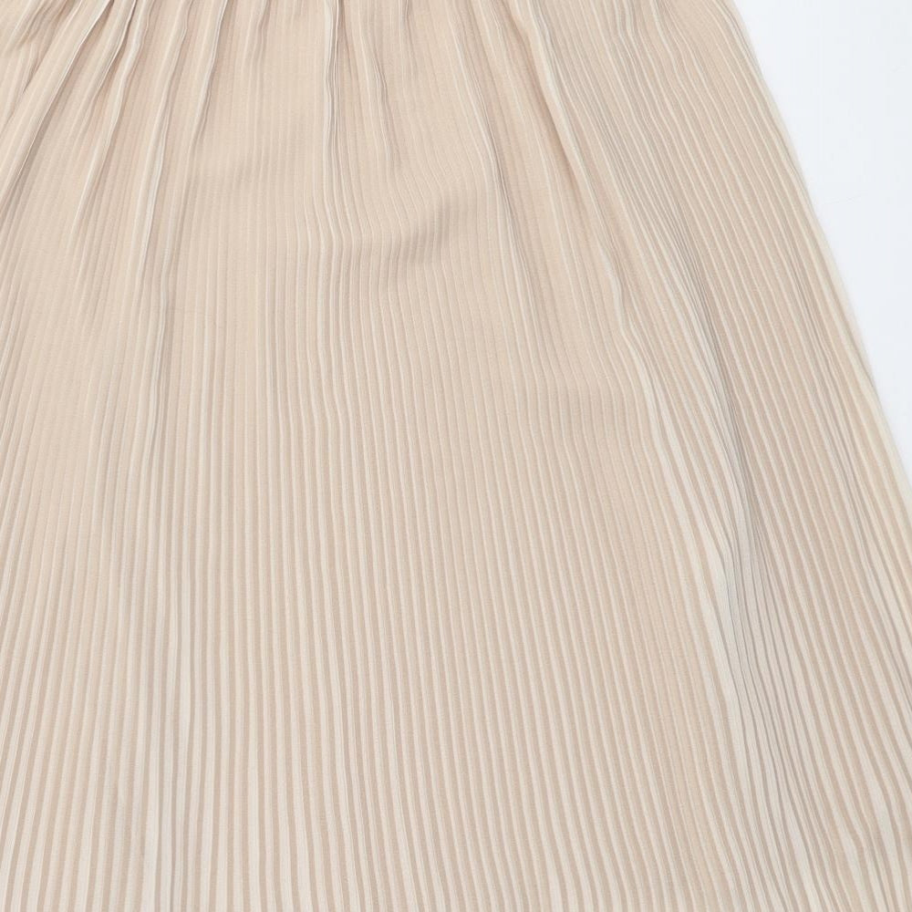 Zara Womens Beige Polyester Pleated Skirt Size XS