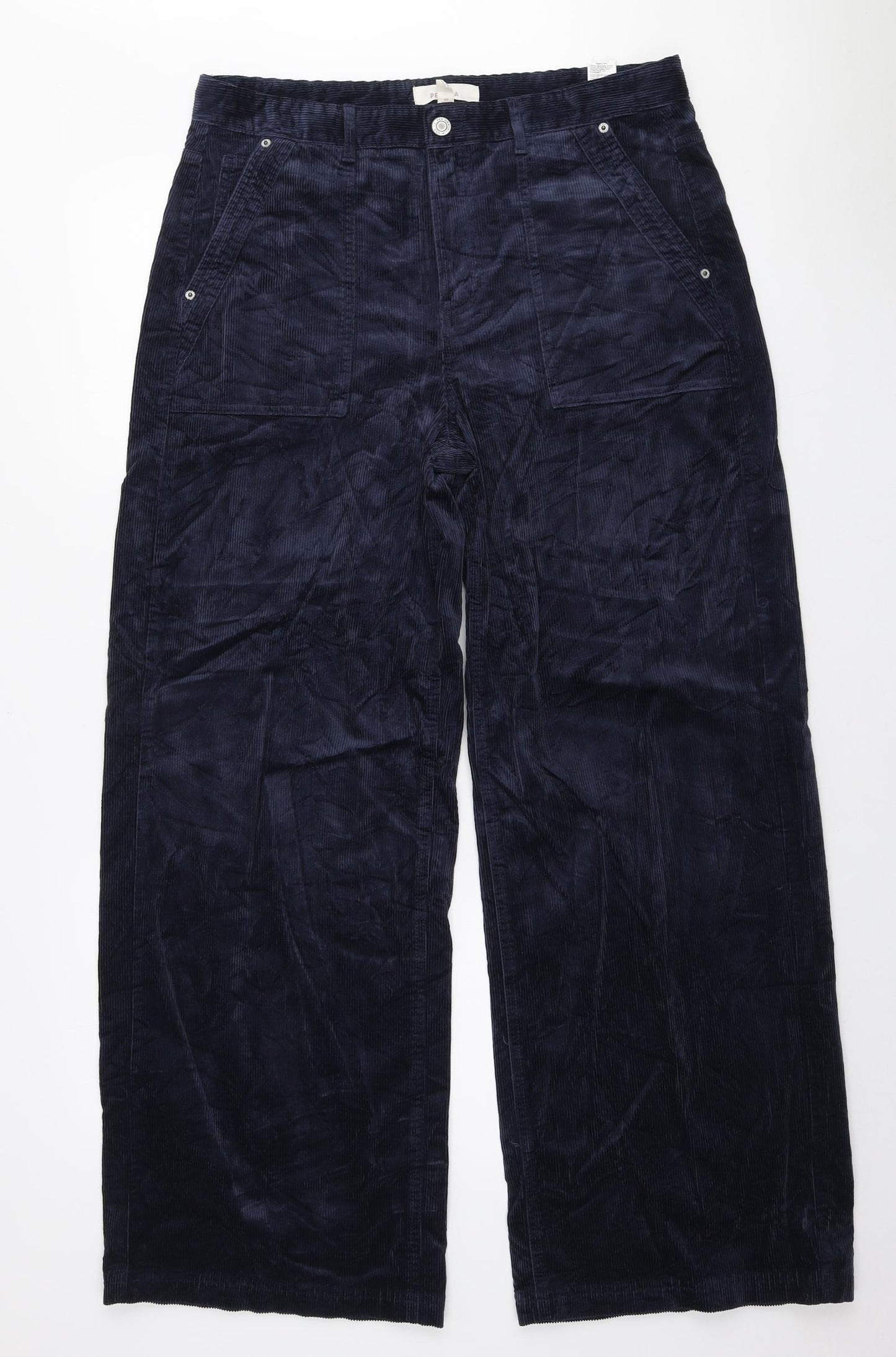 Per Una Womens Blue Cotton Wide-Leg Jeans Size 14 L30 in Regular Zip