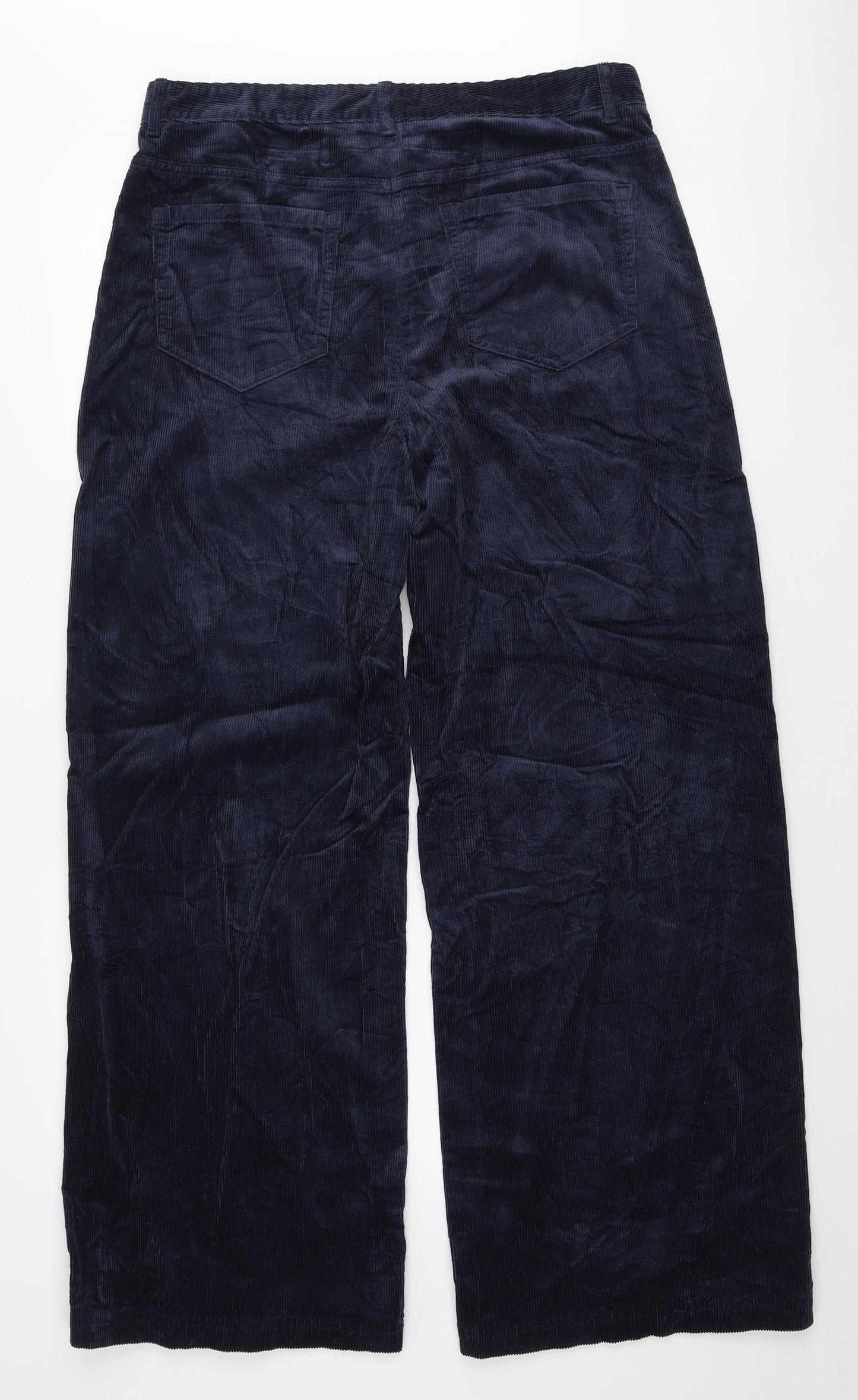 Per Una Womens Blue Cotton Wide-Leg Jeans Size 14 L30 in Regular Zip