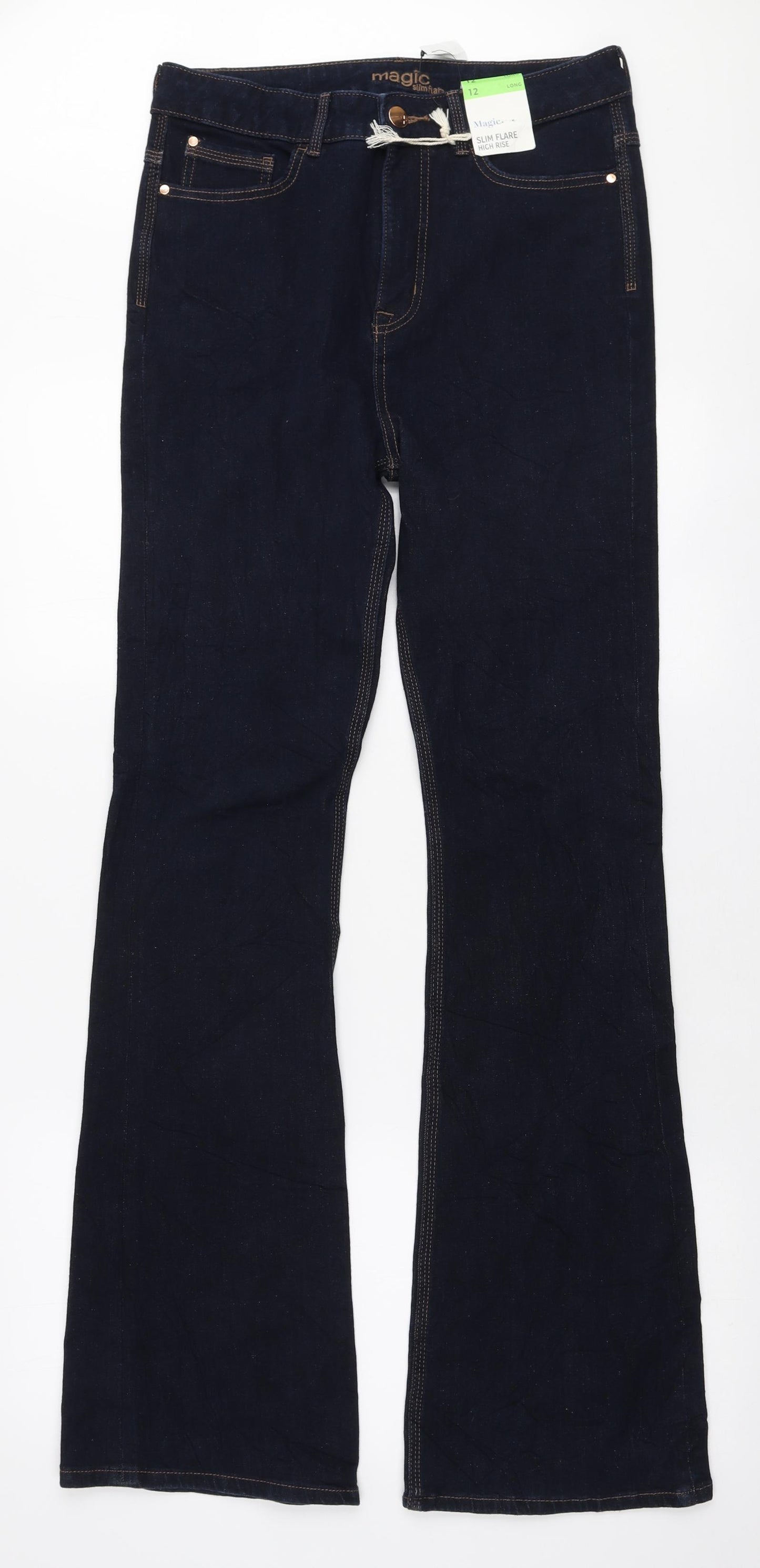 Marks and Spencer Womens Blue Cotton Flared Jeans Size 12 L33 in Regular Zip