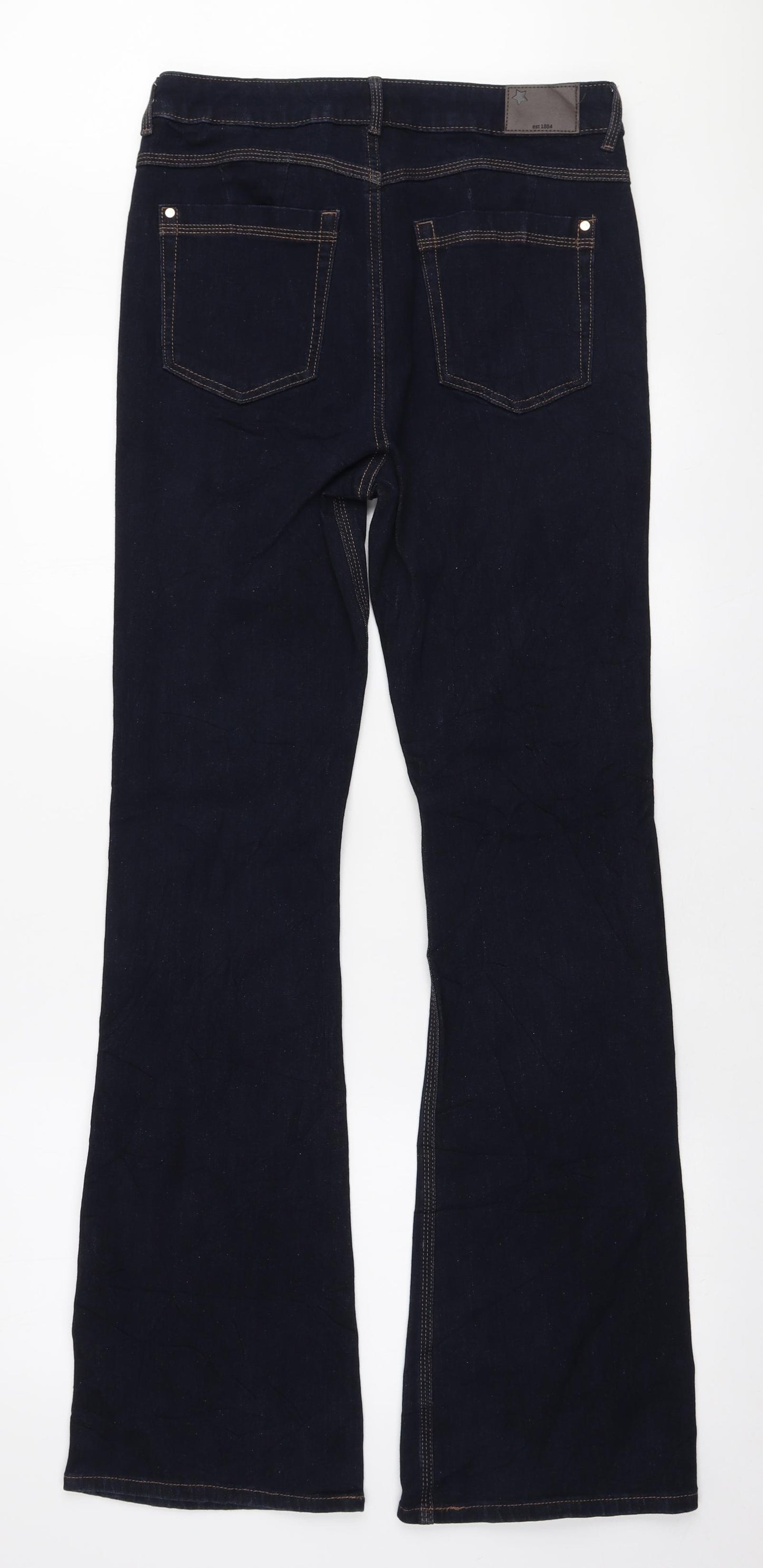 Marks and Spencer Womens Blue Cotton Flared Jeans Size 12 L33 in Regular Zip