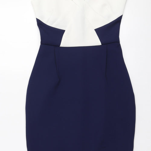 Lipsy Womens Blue Colourblock Polyester Bodycon Size 8 V-Neck Zip