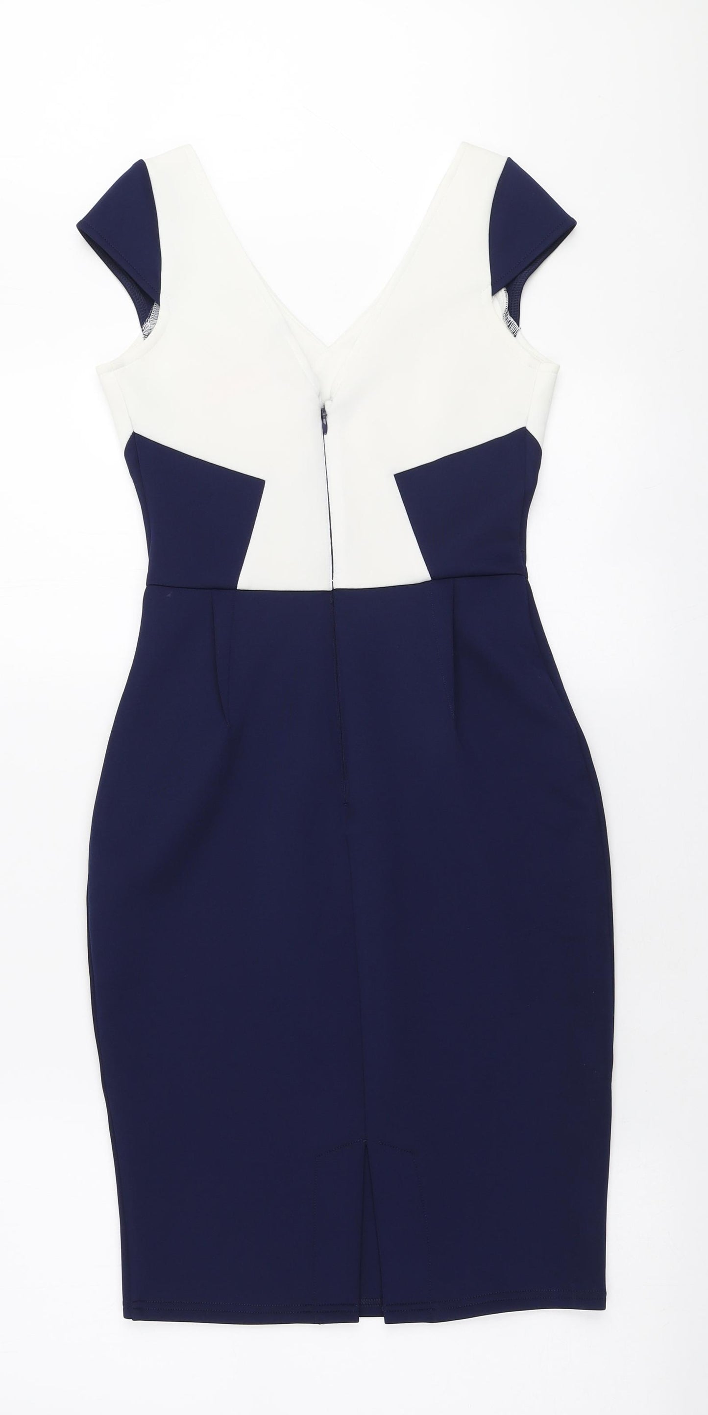 Lipsy Womens Blue Colourblock Polyester Bodycon Size 8 V-Neck Zip