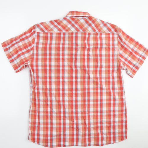 Marks and Spencer Mens Orange Plaid Cotton Button-Up Size L Collared Button