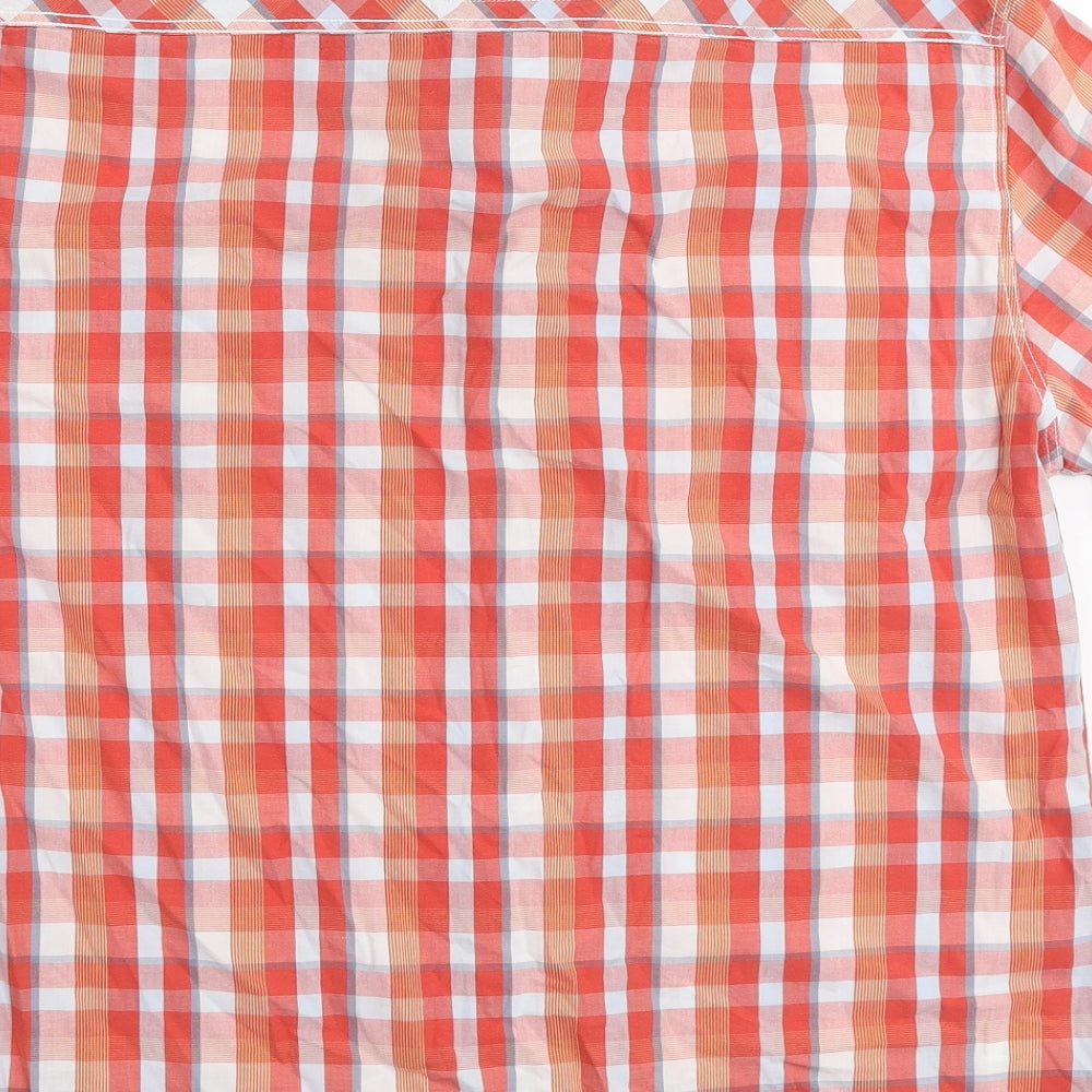 Marks and Spencer Mens Orange Plaid Cotton Button-Up Size L Collared Button