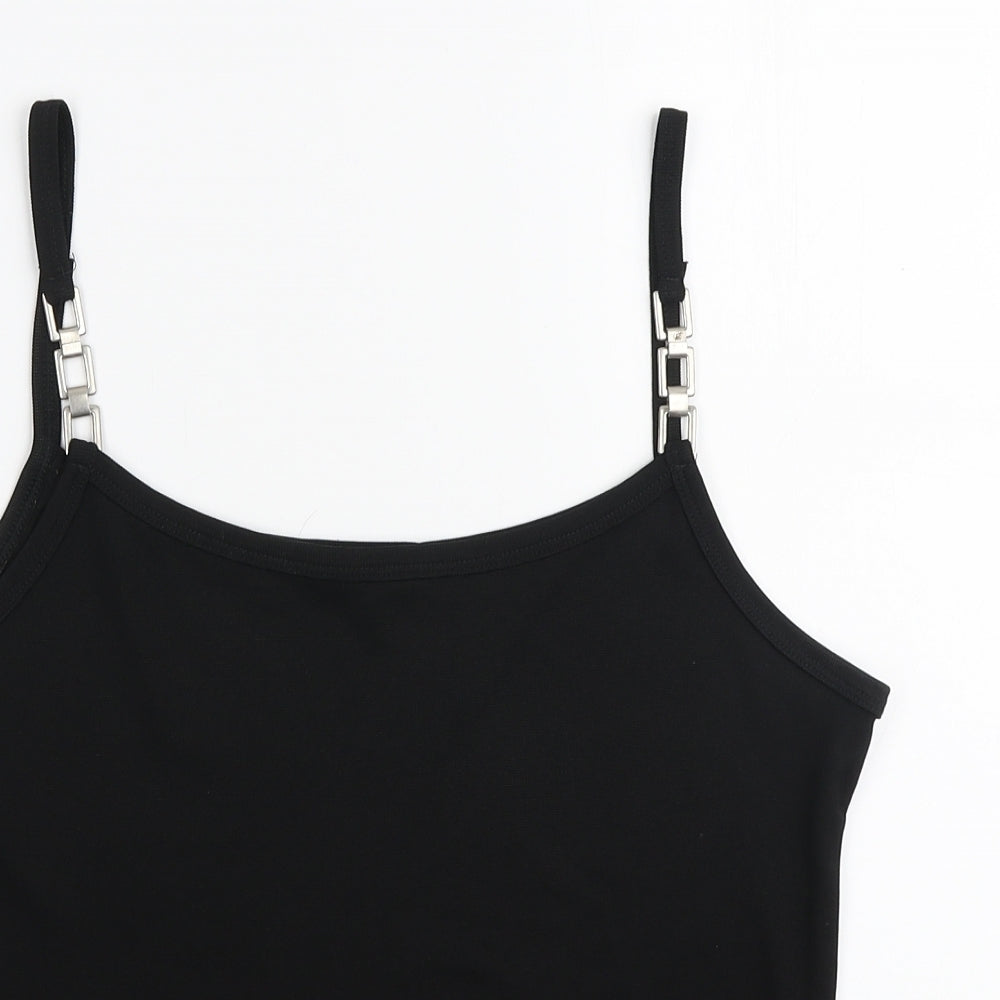 New Look Womens Black Polyester Camisole Tank Size 16 Round Neck - Chain Strap Detail
