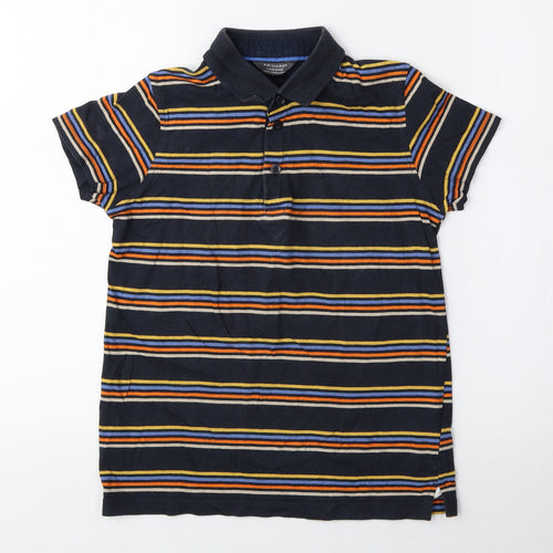 Primark Boys Multicoloured Striped 100% Cotton Basic Polo Size 7-8 Years Collared Button