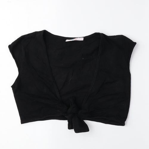 Beach Time Womens Black V-Neck Cotton Cardigan Jumper Size 10 - Cropped, Tie