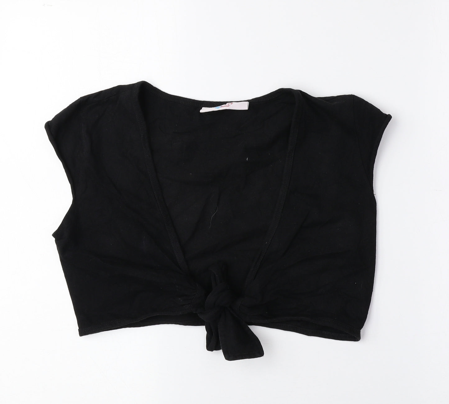Beach Time Womens Black V-Neck Cotton Cardigan Jumper Size 10 - Cropped, Tie