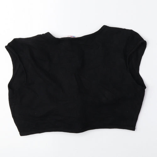 Beach Time Womens Black V-Neck Cotton Cardigan Jumper Size 10 - Cropped, Tie