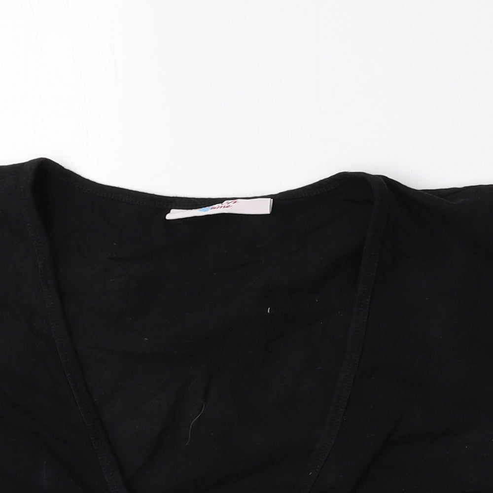 Beach Time Womens Black V-Neck Cotton Cardigan Jumper Size 10 - Cropped, Tie