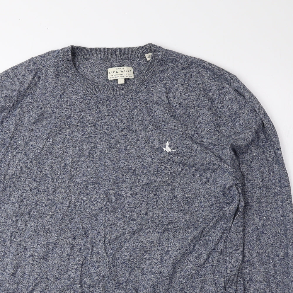 Jack Wills Womens Blue Round Neck 100% Cotton Pullover Jumper Size L
