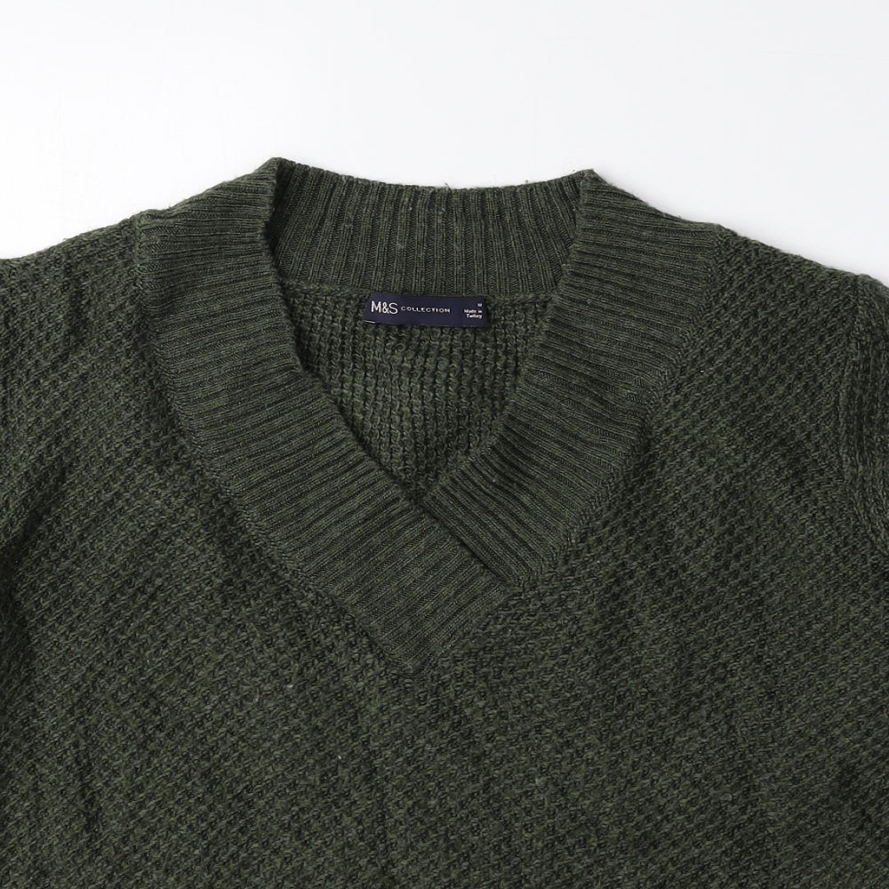 Marks and Spencer Womens Green V-Neck Acrylic Pullover Jumper Size M