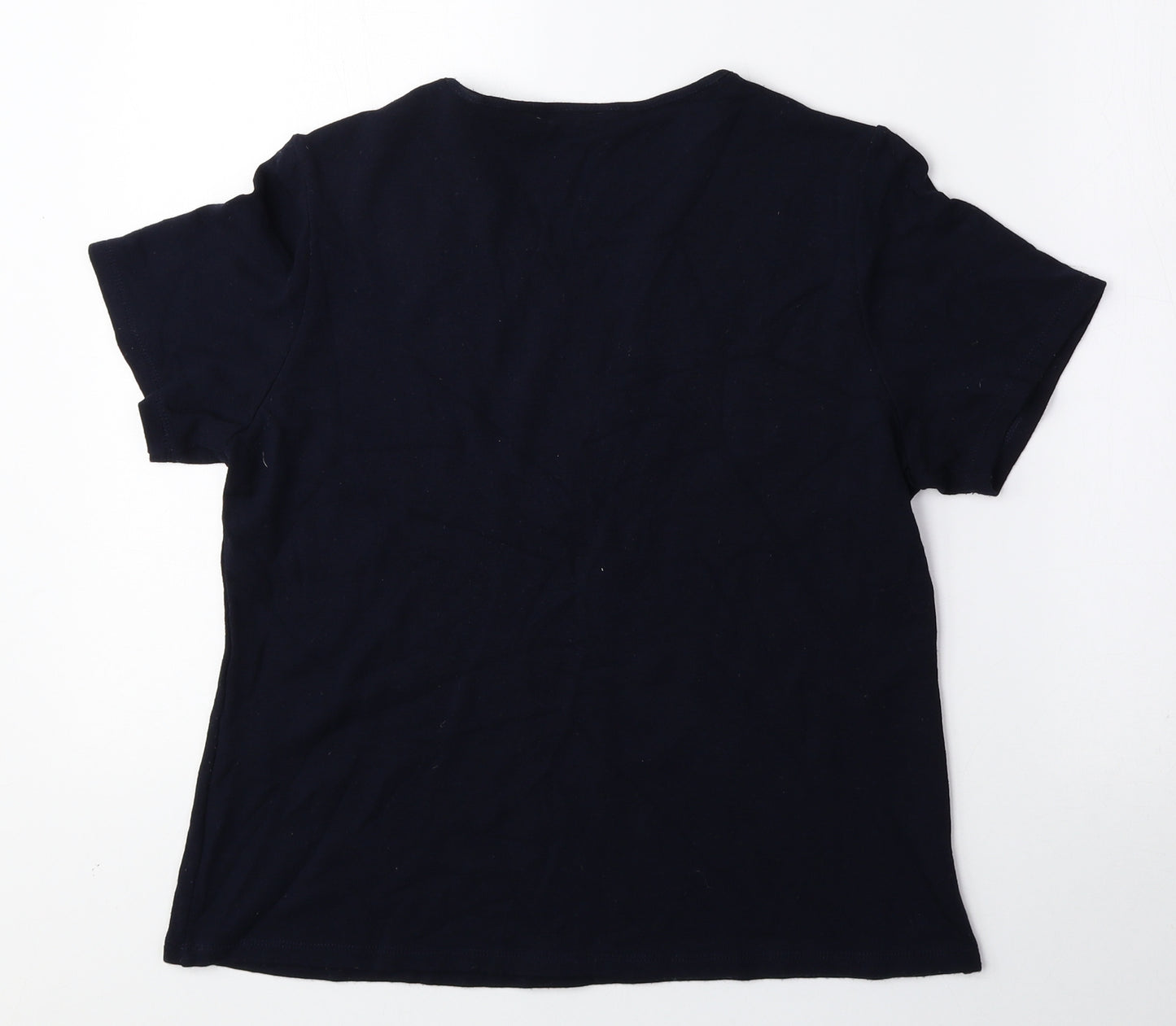 EWM Womens Blue Viscose Basic Blouse Size M V-Neck