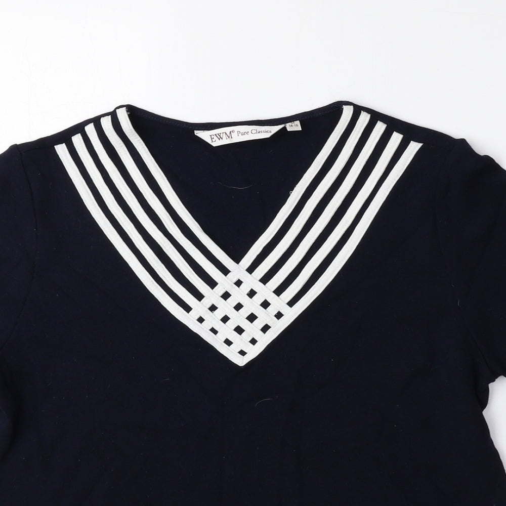EWM Womens Blue Viscose Basic Blouse Size M V-Neck
