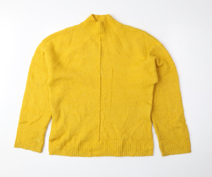New Look Womens Yellow Mock Neck Acrylic Pullover Jumper Size S