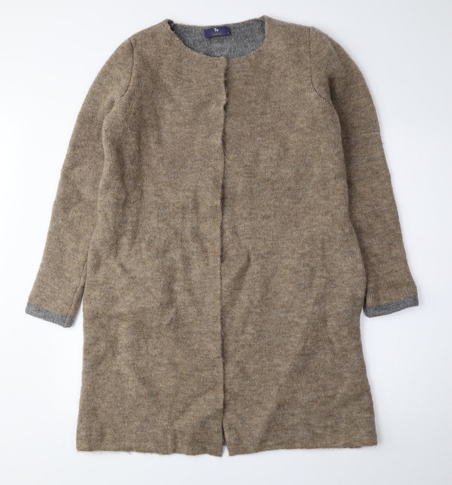 TU Womens Beige Round Neck Acrylic Cardigan Jumper Size S - Snap Closure
