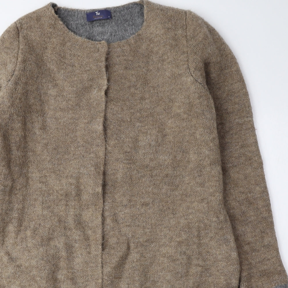 TU Womens Beige Round Neck Acrylic Cardigan Jumper Size S - Snap Closure