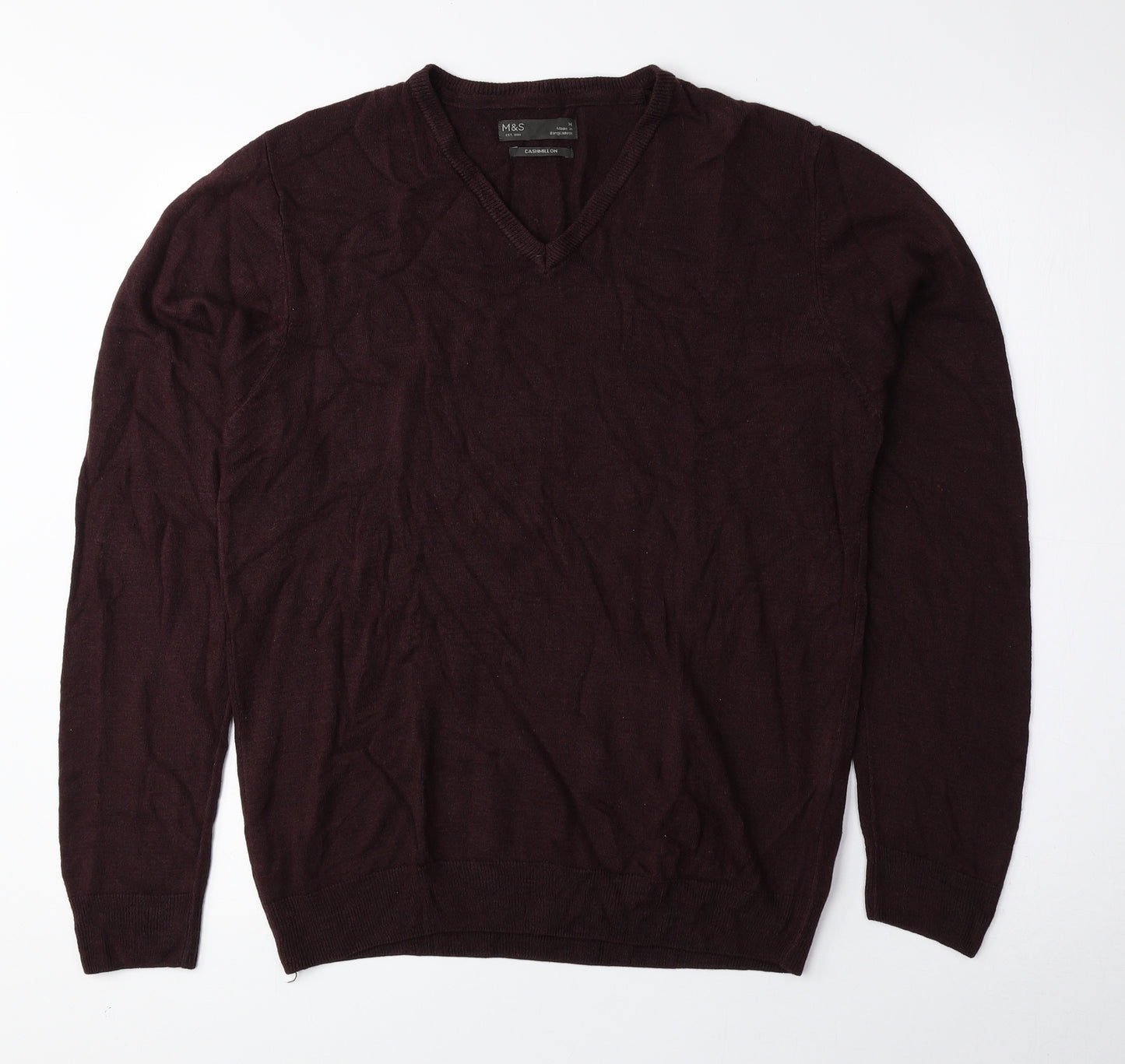 Marks and Spencer Mens Purple V-Neck Acrylic Pullover Jumper Size M