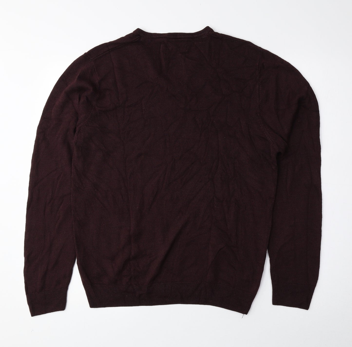 Marks and Spencer Mens Purple V-Neck Acrylic Pullover Jumper Size M
