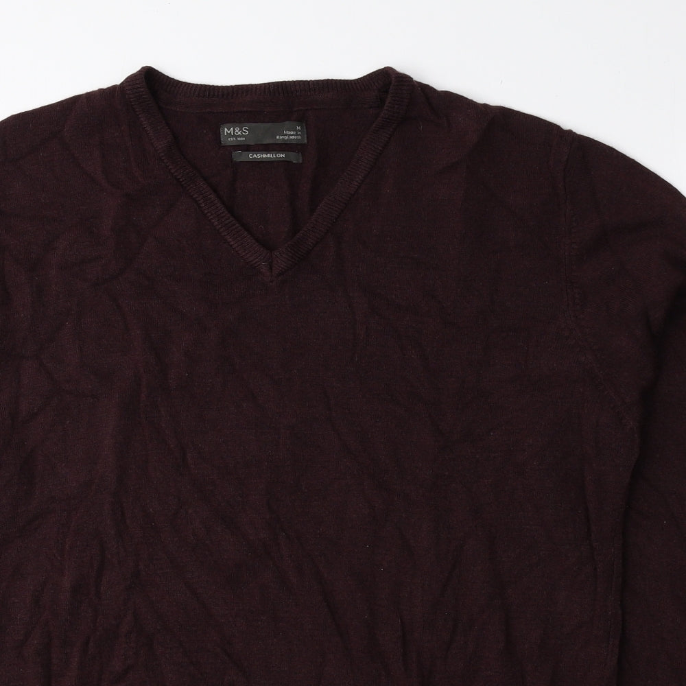 Marks and Spencer Mens Purple V-Neck Acrylic Pullover Jumper Size M