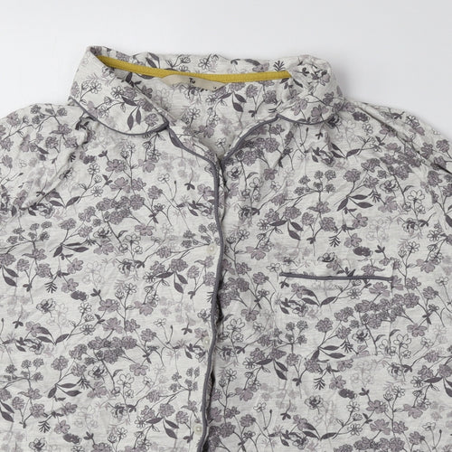 TU Womens Purple Floral Cotton Basic Button-Up Size 14 V-Neck