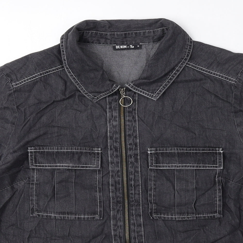 TU Womens Black Collared 100% Cotton Pullover Jumper Size 10