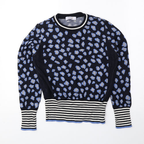 Per Una Womens Blue Round Neck Geometric Viscose Pullover Jumper Size 10