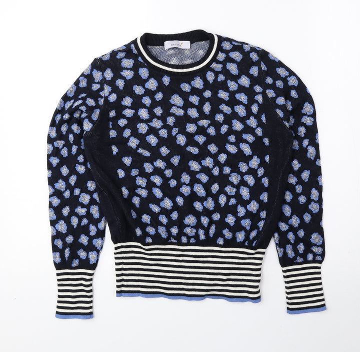 Per Una Womens Blue Round Neck Geometric Viscose Pullover Jumper Size 10