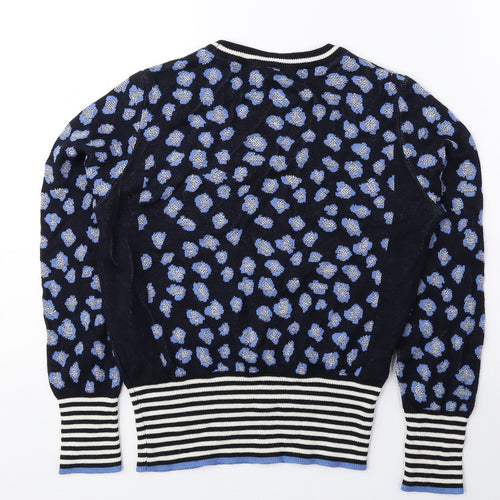 Per Una Womens Blue Round Neck Geometric Viscose Pullover Jumper Size 10