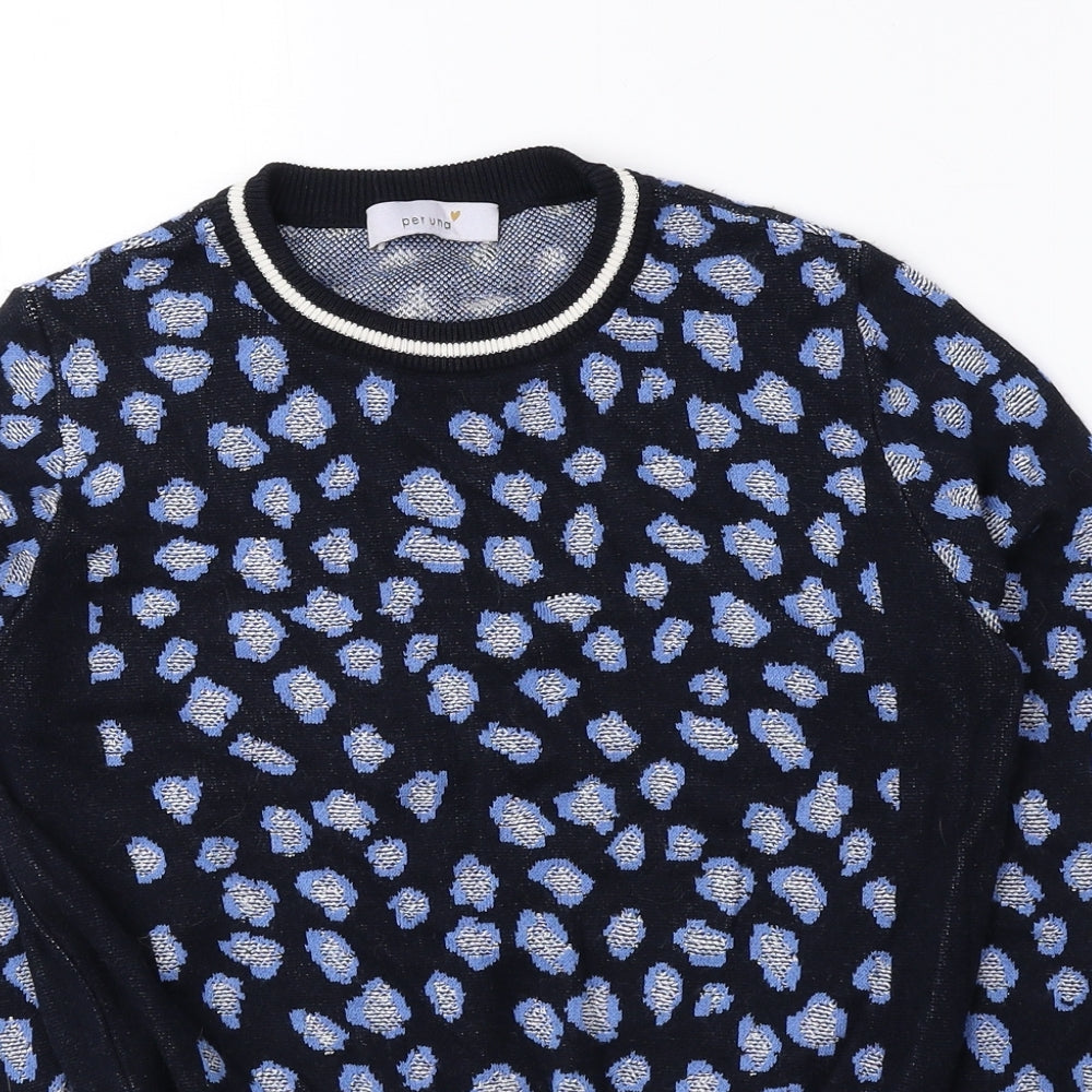 Per Una Womens Blue Round Neck Geometric Viscose Pullover Jumper Size 10