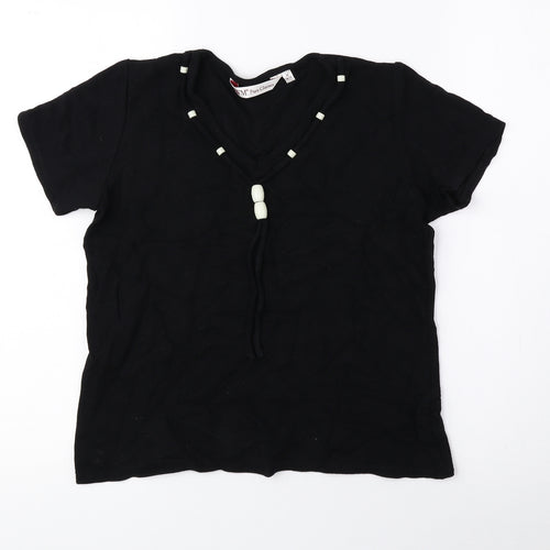EWM Womens Black Viscose Basic Blouse Size M V-Neck