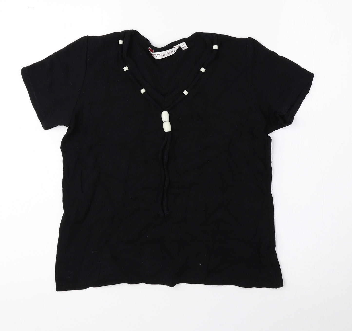 EWM Womens Black Viscose Basic Blouse Size M V-Neck