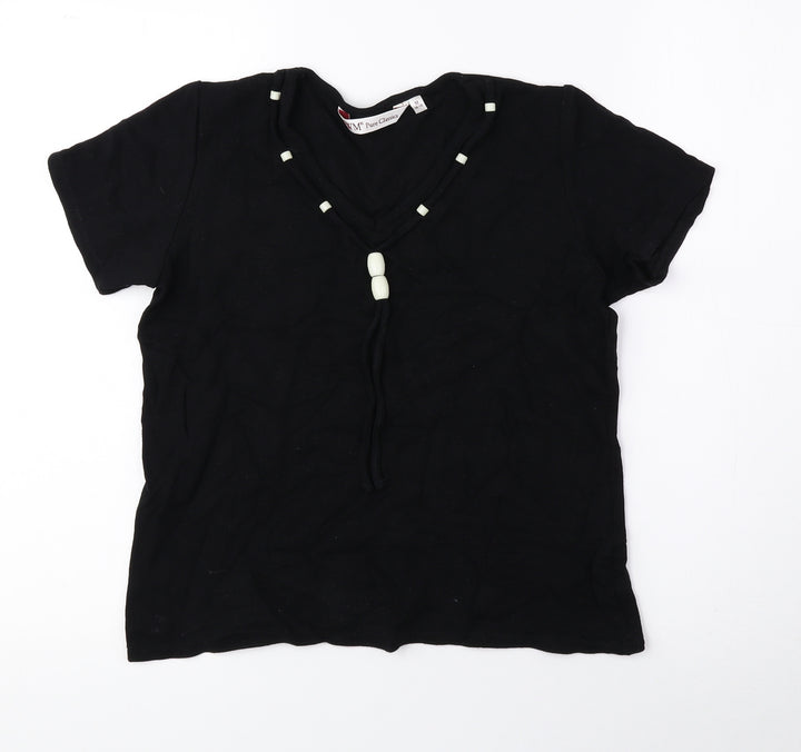 EWM Womens Black Viscose Basic Blouse Size M V-Neck
