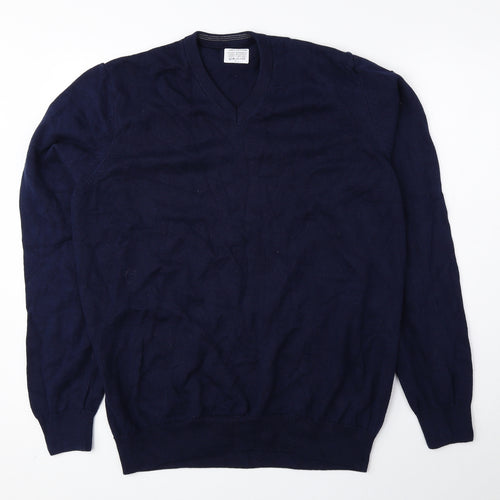 Preworn Mens Blue V-Neck Cotton Pullover Jumper Size XL