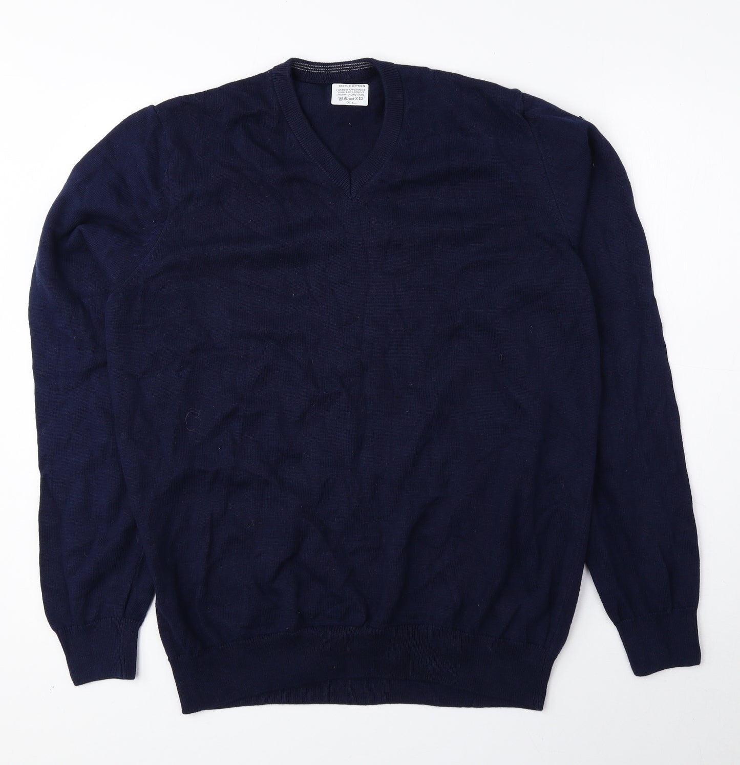 Preworn Mens Blue V-Neck Cotton Pullover Jumper Size XL