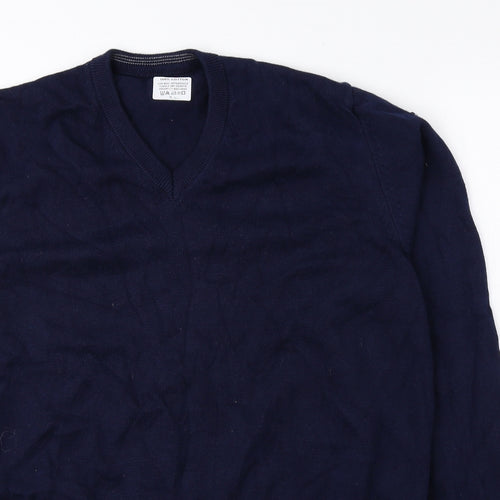 Preworn Mens Blue V-Neck Cotton Pullover Jumper Size XL